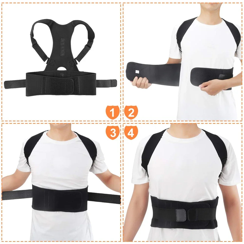 Magnetic Therapy Posture Support Back Brace -Adjustable Posture Corrector Brace Shoulder Back Support Belt- Relieves Neck, Back
