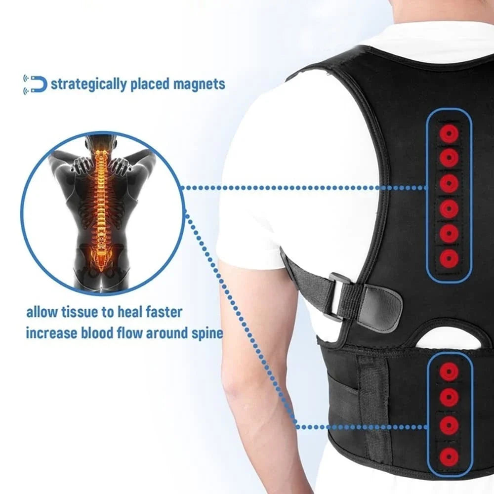 Magnetic Therapy Posture Support Back Brace -Adjustable Posture Corrector Brace Shoulder Back Support Belt- Relieves Neck, Back